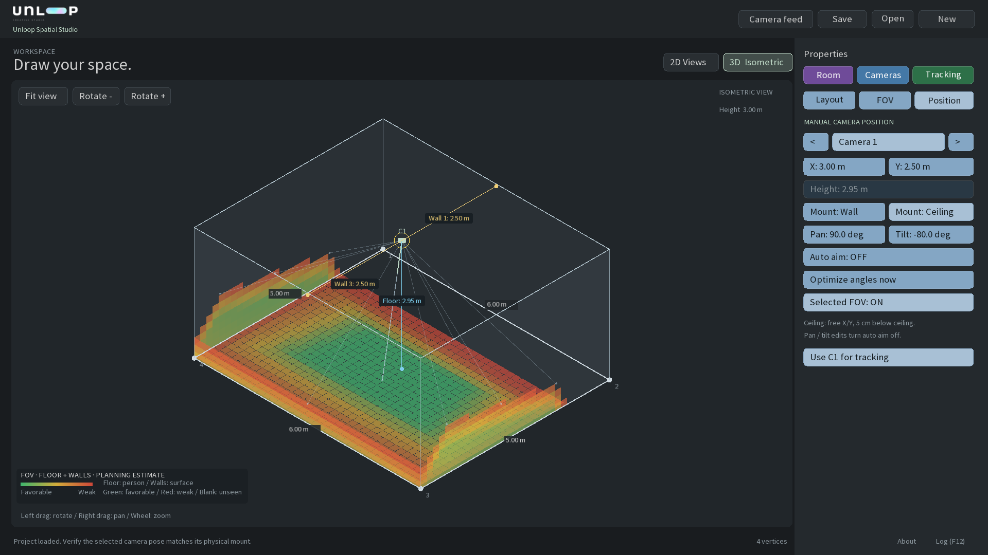 Position in space · Actual application screenshot